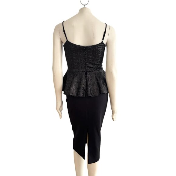 DRESS THE POPULATION Joan Sequin Matte Peplum Dress in Black SZ S - Picture 7 of 13